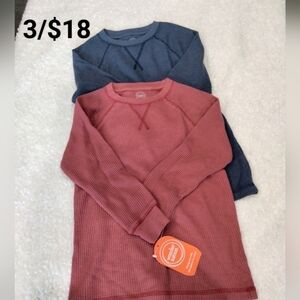 Set of 2 boys long sleeve soft waffle knit henley tops red blue Size XS 4-5 NWT